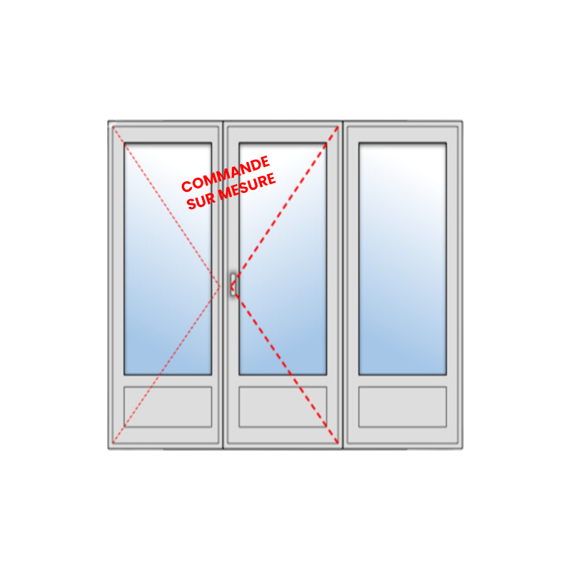 Porte fenêtre Aluminium 2 vantaux + 1 fixe - sur mesure